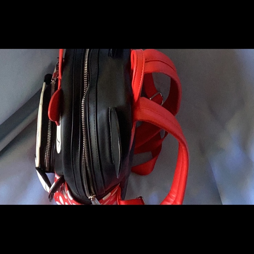 Loungefly Minnie Mouse Backpack Black and Red with Ears and Bow - Picture 9 of 16